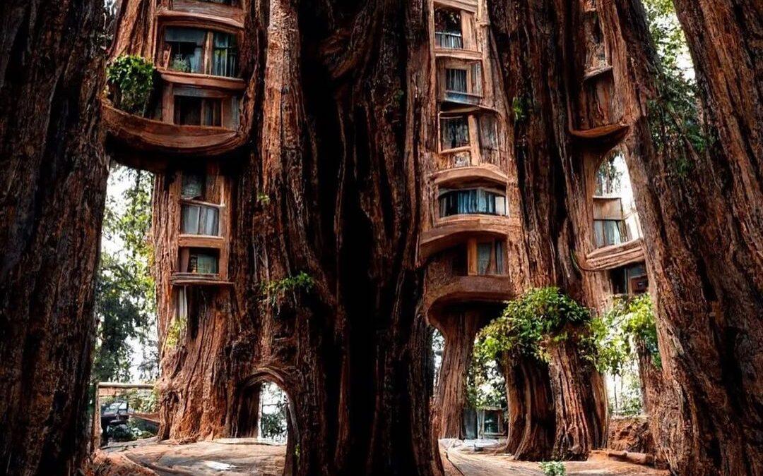 Sztuczna inteligencja tworzy miasta przyszłości. Domy w skale i w pieniu drzewa /fot. instagram.com/manasbhatiadesign